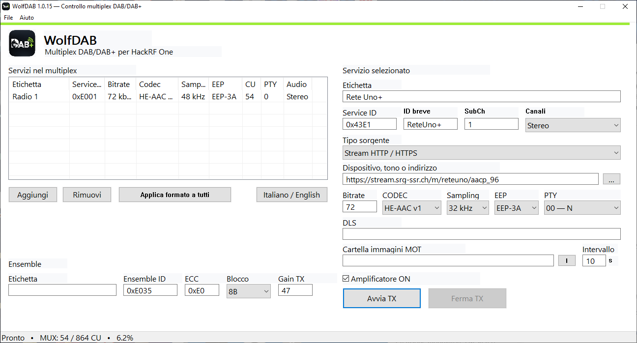 WolfDAB DAB/DAB+ multiplexer interface